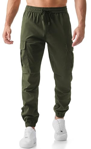 Elegancity Mens Cargo Work Combat Trousers Regular Fit Casual Jogging Pants Drawstring Sweatpants with Pockets (Green, XL)