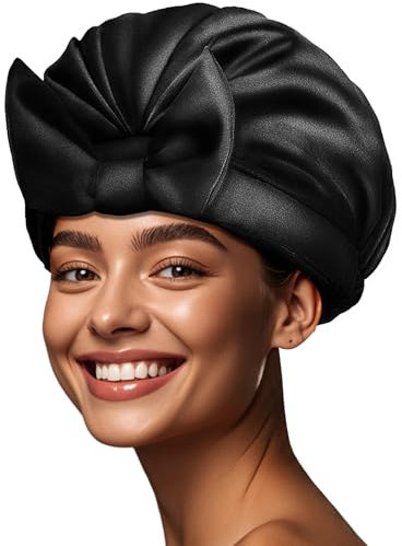 FOLAI Cuffia da Doccia Impermeabile, Riutilizzabile Doppio Strato Cuffie Capelli con Elastici, Donna Spa Salone Viaggi Hotel Casa-Nero