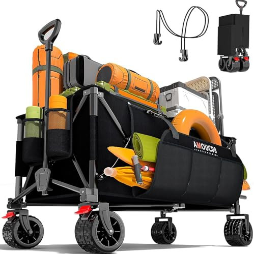 300L Large Trolley on Wheels, Heavy-Duty Folding Camping Trolleys with All-Terrain Wheels, 440 lbs Capacity, Compact Festival Trolley for Camping, Beach, Sports, and Outdoor Hauling