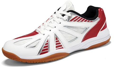 JiuQing Scarpe da Badminton Uomo Donna Scarpe da Pallavolo Leggere Pickleball Scarpe da Tennis da Tavolo Antiscivolo per Tennis da Tavolo Squash,Rosso,38 EU