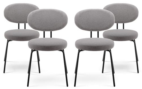 COLAMY Esszimmerstühle 4er Set, Moderne Küchenstühle Esszimmer Stühle, Polsterstuhl Dining Chairs Kleine Runde Metallseitenstühle Mit Gekrümmter Rückenlehne Für Esszimmer, Küche, Restaurant, Grau