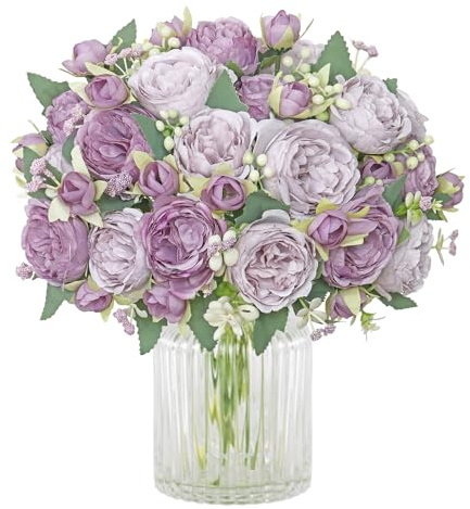 SOMYTING Peonía Flores Artificiales 2 Paquetes Peonías Artificiales Ramo de Flores Artificiales Peonías de Seda Ramos de Flores para Bodas Fiestas de Mesa Arreglo Floral Hogar Cocina Decoración