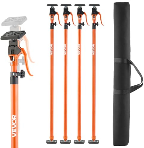VEVOR Barra de Soporte para Elevador de Armarios, 4 Piezas, Ajustable 125-291 cm, Varilla Telescópica Rápida Resistente de Acero, Carga de 90 kg para Instalar Armarios y Levantar Paneles de Yeso