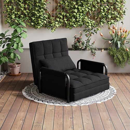 TDRTRD Sillón convertible de 1 plaza, sillón cama individual, multifunción con respaldo ajustable en 5 posiciones, silla de suelo plegable acve asiento acolchado y almohada, sofá cama de 1 plaza para