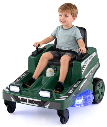 COSTWAY Cortacésped Infantil 12 V, Coche Eléctrico para Niños con 2 Palancas de Control, Luces LED, Giro y Vuelta, Coche de Juguete Bateria de Exterior para Niños de 3 a 8 Años (Verde)