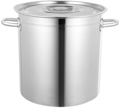 Rostfritt stål soppgryta 35 l med lock, 3,0 mm tjocklek, stor kastrull för soppa, buljong, gryta, gastronomi och hushåll, högkvalitativ gryta med handtag, robust matlagningsbehållare för camping, fest