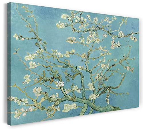 Printed Paintings Stampa su Tela con Telaio (100x70cm): Vincent Van Gogh - Ramo di mandorlo Fiorito (1890) - Quadri Moderni