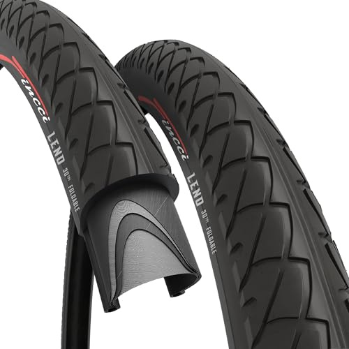 Fincci Pair 26x1.95 Bike Tire - Leno Semi-Slick City 26 inch Bike Tires - 50-559 Black Foldable Mountain Bike Tires for Electric, Road, MTB Bikes