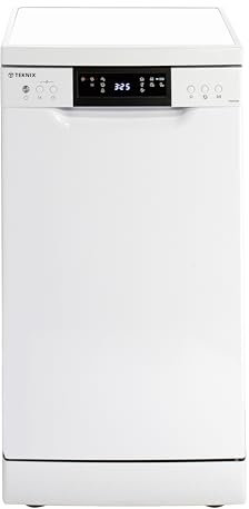 Teknix TFD455W Freestanding Slimline Dishwasher - 10 Place Settings - 30 Minute Rapid Clean - Extra Dry Function - White, H84.5 x W45.0 x D60.0 (cm)