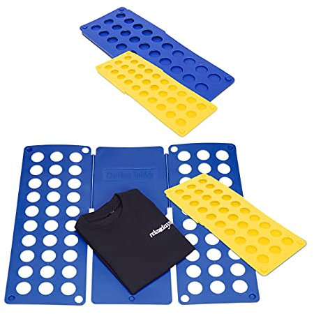 4x Faltbrett Wäsche, Wäschefalter, Hemdenfalter, Falthilfe, Faltsystem, klein, groß, platzsparend, A4, A5, blau, gelb