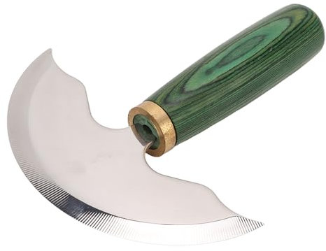 Coltello Mezzaluna in Pelle, Cutter Skiver in Acciaio con Manico in Legno per Mezza Luna Hobby Artigianali in Pelle