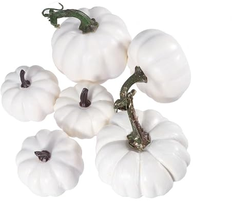 LIFKOME Fake White Pumpkins for Decoration | 12 pcs, small artificial pumpkins, ideal for autumn, fireplace, nativity decor, furniture and DIY crafts