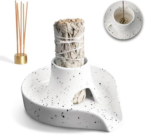 Porta salvia bianca, bruciatore di salvia bianca, realizzato a mano, in ceramica, 3 in 1, ciotola per macchie di salvia bianca, bastoncini di Palo Santo, incenso, accessori per aromaterapia