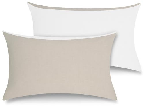 ATsense Kissenbezug 40 x 80 Beige Grau, Kissenbezüge 2er 100% Gewaschene Baumwolle mit Leinen Textur, Kopfkissenbezug ÖkoTex Zertifiziert & für Allergiker Geeignet, Atmungsaktiv und Weich