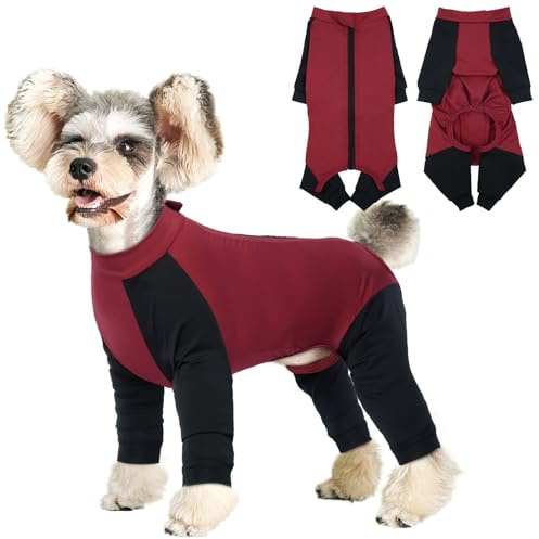 Hjyokuso Body Chien Femelle Mâle, Pyjama à Fermeture Éclair pour Petit et Moyen Chien, Vêtements Anti-Chute De Poils, Anti-Léchage Et Protection des Plaies - XS-XXL