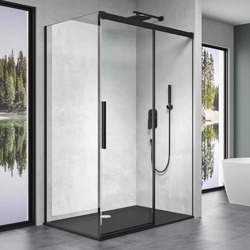 doporro Cabine de Douche Transparent Noir 80x120x195cm Paroi de Douche Montage Réversible avec Porte Coulissante avec Amortisseur Ravenna12K-Plus