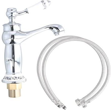 Vintage Floral Grifo Baño, Grifo de Lavabo con 2 Piezas de Manguera Flexible G1/2 Pulgadas de 60 cm, Grifo de Lavabo de Latón, Grifo de Baño para Baño Lavabo Decoración del Hogar