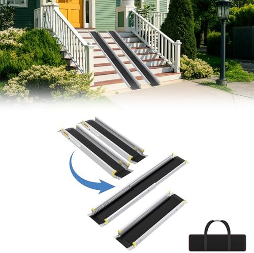 UISEBRT 2 x Rollstuhlrampe für Rollstuhl Teleskop Rollstuhlrampe Aluminium Auffahrrampe Verstellbare Teleskoprampe Ladenkapazität für Treppe bis 300 kg (75.5-122cm)