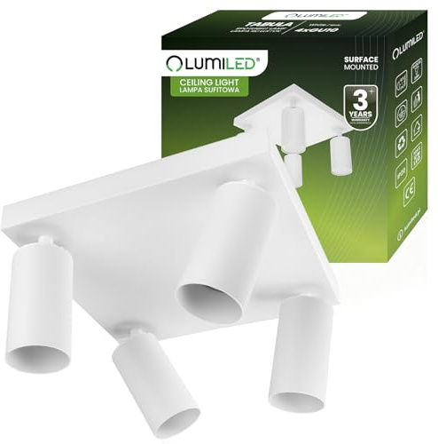 Lumiled taklampa, takspotlight, takspotlight, 4 ljuskällor, spotlight för tak, spotlight, taklampa, inomhu, spotlights, downlight, vridbar, vit, rund 4 x GU10-sockel 230 V