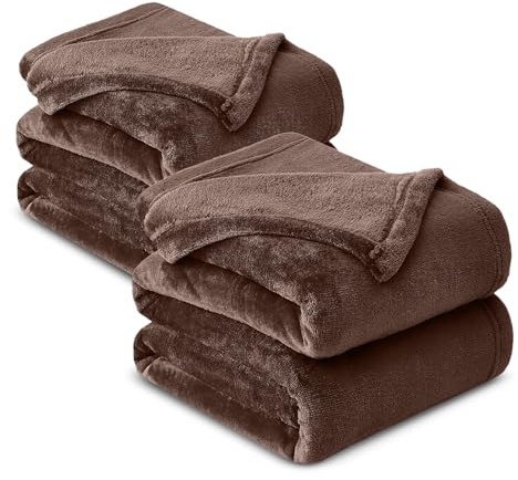 Hafaa Fleece Blanket King Size for Bed 2 Pack Fluffy Throws for Sofas Couch - 400 GSM Soft Cosy Extra Large Warm Throw Blankets for Adults, Brown, 230x270cm