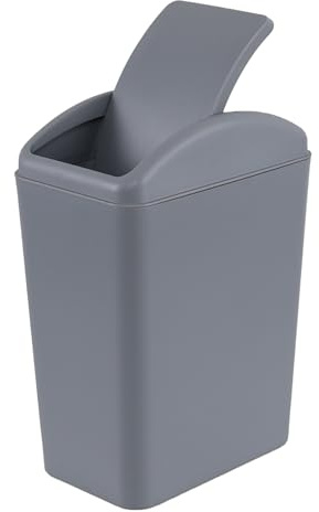 Readsky Cubo de basura de plástico de 20 L con tapa oscilante, cubo de basura delgado, color gris