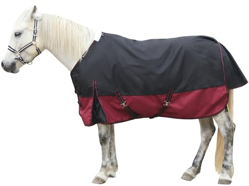 Leberna 1200D Waterproof Turnout Rug for Horses (Black Red, 6'9'')