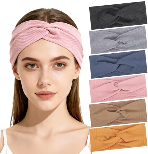 6 Pack Cross knotted Headbands, Wide Hair Bands Headband for Women Girls Colorful Hairband for Spring and Summer