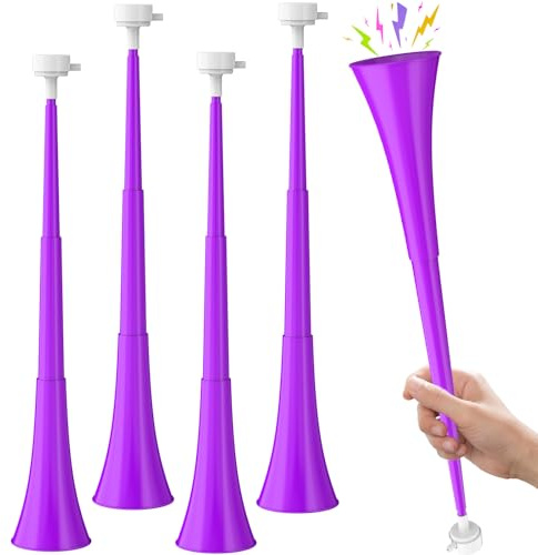 Paquete de 4 bocinas plegables para estadio, 61 cm, Vuvuzela, trompeta de plástico, para hacer ruido, para eventos deportivos, escuela, deportes, juegos de fútbol, suministros de fiesta, accesorios