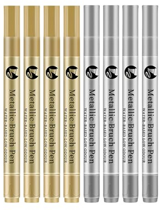 Omeblos 8Pcs Acrylic Paint Pens, 4Pcs Gold & 4Pcs Silver Pen Metallic, Metallic Marker Pens for Cards Fabric Wood Canvas Glass Ceramic Porcelain Painting Scrapbooking DIY Crafts