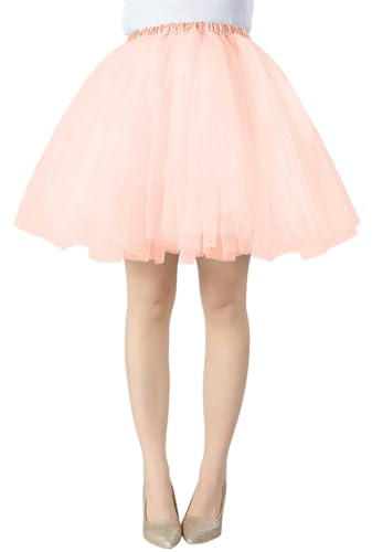 Gonna tutù in tulle da donna gonna in tulle elastico rave, corta gonna a rete multistrato per carnevale per adulti retrò principessa costume da festa, rosa chiaro, S