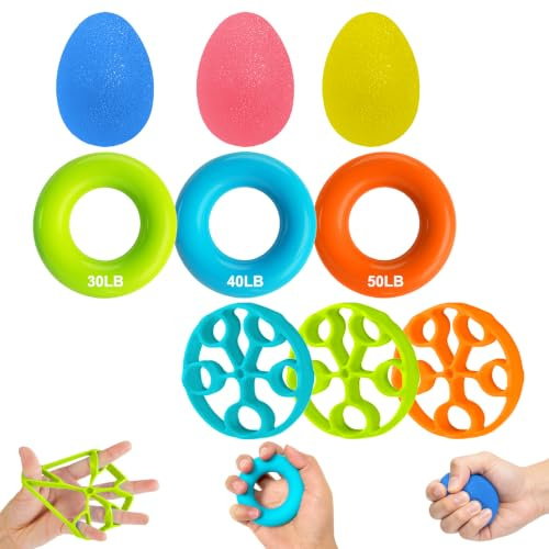 flintronic 9pcs Entraîneur de Préhension, Renfort de Préhension de la Main, Exerciceur de Doigts, pour la Force de Préhension, Le Sport, L'entraînement Musculaire, Musculation Main