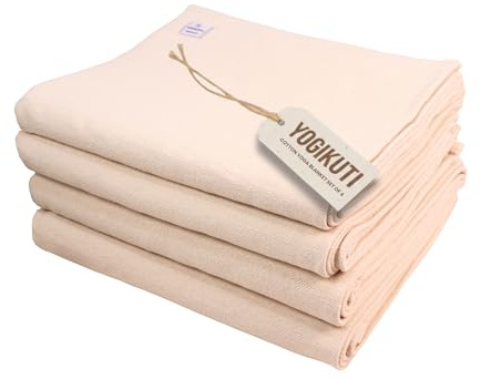 Yogikuti Iyengar Yoga Blanket Set of Four – Thick Handwoven Cotton Blankets for Restorative Yoga, Meditation and Pranayama – Supportive Yoga Prop for Comfort, Alignment and Deep Relaxation - (White)