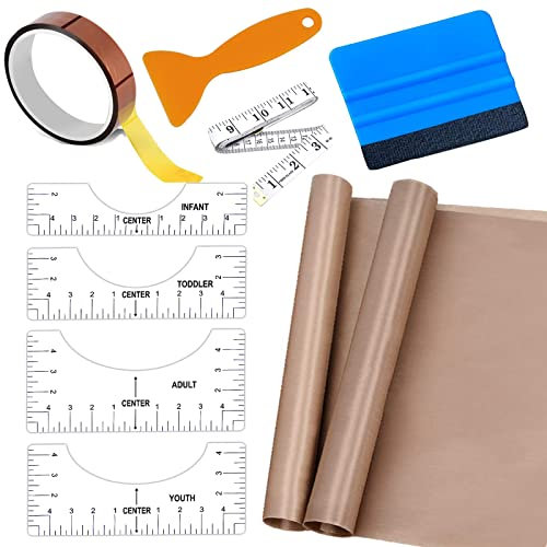 VIKDOOK Cinta adhesiva resistente al calor, lámina de teflón para prensa de transferencia, cinta de sublimación, camiseta Ruler Guide Alignment para accesorios de costura, accesorios de plotter