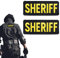 2 Pack SHERIFF Aufnäher gestickt Taktische kleine Polizei Patch Law Enforcement Abzeichen für Officer Guard Uniformen Weste Brust oder Schulter Schwarz und Gelb 10x4 cm