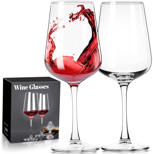 ParaCity Juego de 2 copas de vino sopladas a mano, cristal transparente, vaso con mango largo para vino tinto y blanco, copas de vino tinto de 12 oz para mujeres, hombres, bodas