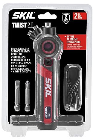 SKIL Twist 2.0 Rechargeable 4V Screwdriver with Pivoting Head, Torque Setting, USB-C Charging Cable & 2PC Bit Set-SD5619-01
