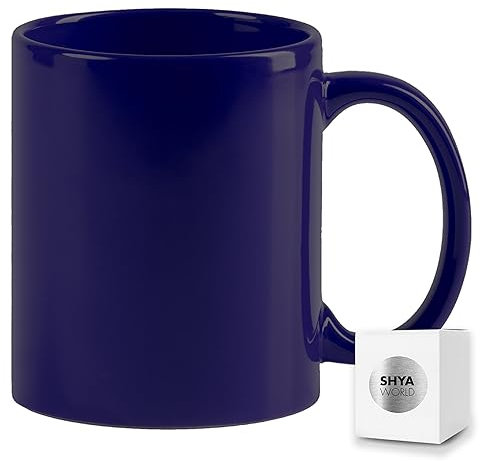 ShyaWorld Tazas de cerámica de 370ml de colores presentada en caja individual. Aptas para microondas y lavavajillas. (Azul, 1)