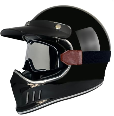 Casco Moto Integrale Retrò, Caschi Integrali per Moto da Strada con Visiera Parasole, Casco Vintage Cafe Racer ATV UTV Approvato DOT/ECE per Uomini Adulti Donne F,L