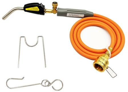 MAPP Torche au propane, tête de chalumeau à gaz avec tuyau de 1,5 m, déclencheur automatique, vanne à flamme réglable, pointe en laiton, interface CGA600 pour chauffage, brasage, soudage
