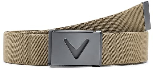 Callaway Men's V-Logo Web Golf Belt with Durable Textured Stretch Material and Metal Tip Adjustable Buckle, Chinchilla, One Size