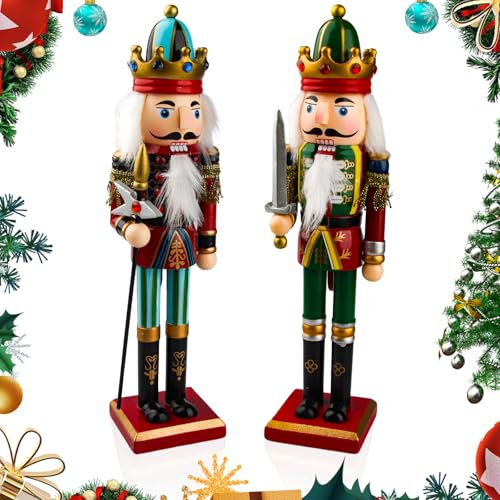 Szhhrxi 2 Grand Soldat Casse-Noisette Ornement de Noël en Bois avec Support, 30cm Casse-Noisette Soldat Décorations de Noël Traditionnelle, Marionnette de Soldat Figurine pour Arbre De Noël (B)