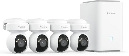 Reolink 4K Kit Caméra Surveillance Wi-FI 6 Tout-en-Un avec Disque Dur 2To, Stockage Local de 16To Max., Suivi Automatique PT, Détection Intelligente, Cryptage Anti-Vol, Home Hub Pro+4X E1 Outdoor S