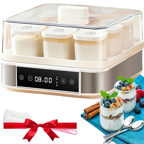 Yogurtiera, Yogurtiera Automatica da 40 W con Controllo della Temperatura e del Tempo Regolabili, Display LED, 9 Barattoli di Vetro da 170 ml, Yogurtiera in Acciaio Inossidabile for Natto Maker