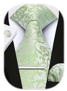 Enlision Ensemble de cravates à motifs paisley de 3,4 pouces pour homme, cravate de mariage formelle classique à fleurs tissées en jacquard, avec pochette et boutons de manchette et pince à cravate