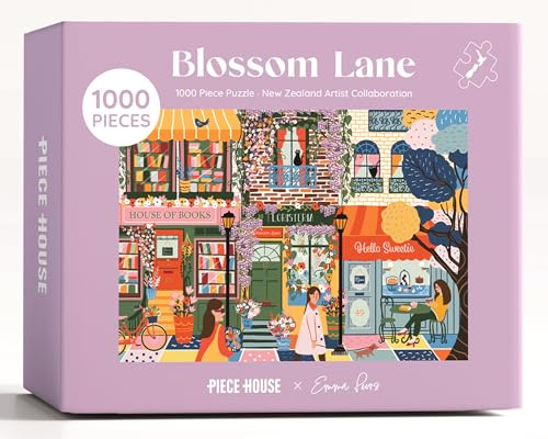 PieceHouse Jigsaw Puzzle for Adults 1000 Pieces | Bustling Bookshop and Café Scene | Artist Emma Peers | Premium Quality, Vibrant and Unique Design | Relaxing & Challenging Puzzle Experience