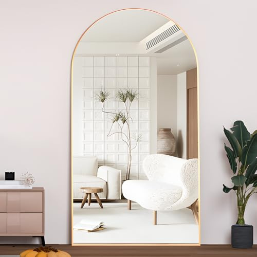 CASSILANDO Gold Arch Full length Mirror 198x96cm Floor Mirror with Aluminum Alloy Frame, Large Wall Full Body Mirrors Standing Hanging or Leaning for Bedroom Living Room