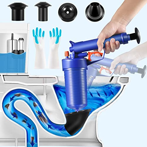 Swift Toilet Plunger, High Pressure Air Drain Blaster Gun with Glove, 4 Large Suction Cups, Drain Cleaner for Bathroom, Toilet, Clog Remover, Air Plunger for Floor Sink, Sanitary Clogs