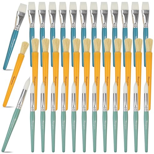 Mcenzinen 36 Pcs Paintbrush Variety Pack - 3 Brush Types for Kids, Classroom Art Supplies, Easy Grip Handles