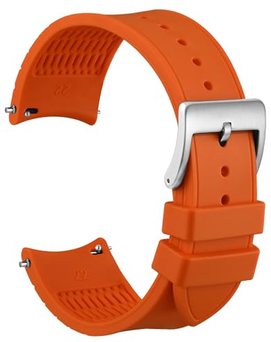WOCCI 20mm Bracelet de Montre, Extrémités Incurvées, Silicone Au Toucher Soyeux, Boucle Argentée (Orange)