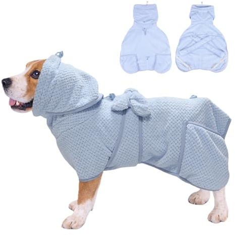 Super Absorbent Dog Bathrobe Pineapple Soft Fast Drying Dogs Towel Robe Adjustable Drying Coat for After Bath with Hood (Pineapple Blue, Small)